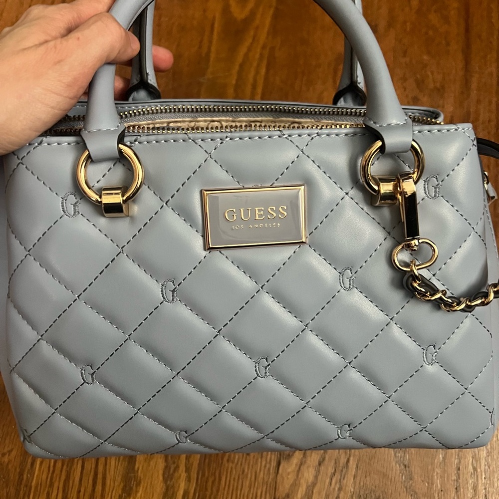 Guess Gray Quilted Crossbody Bag with Gold Hardware